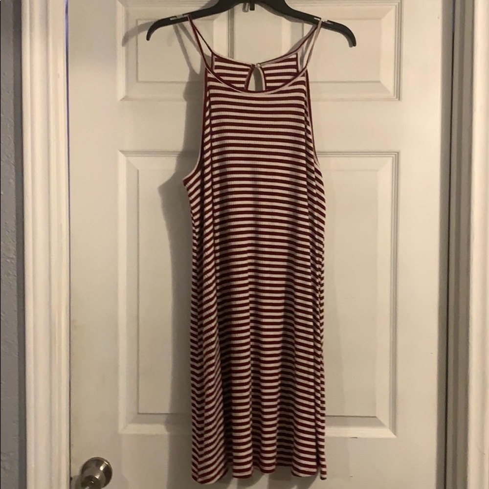 Dark red/ white striped halter dress